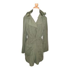 Love Tree Women's Olive Army Green Open Front with Tie Hooded Jacket Large L
